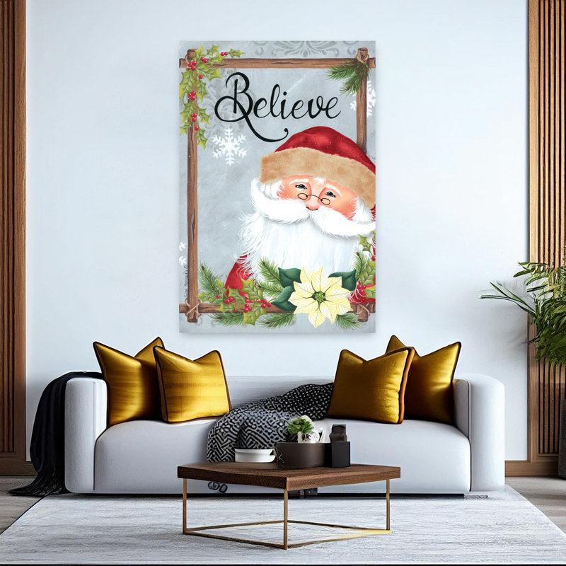 Père Noël dans un cadre fantaisiste, art contemporain de fleurs de poinsettia en hiver, H 60 po x l 40 po