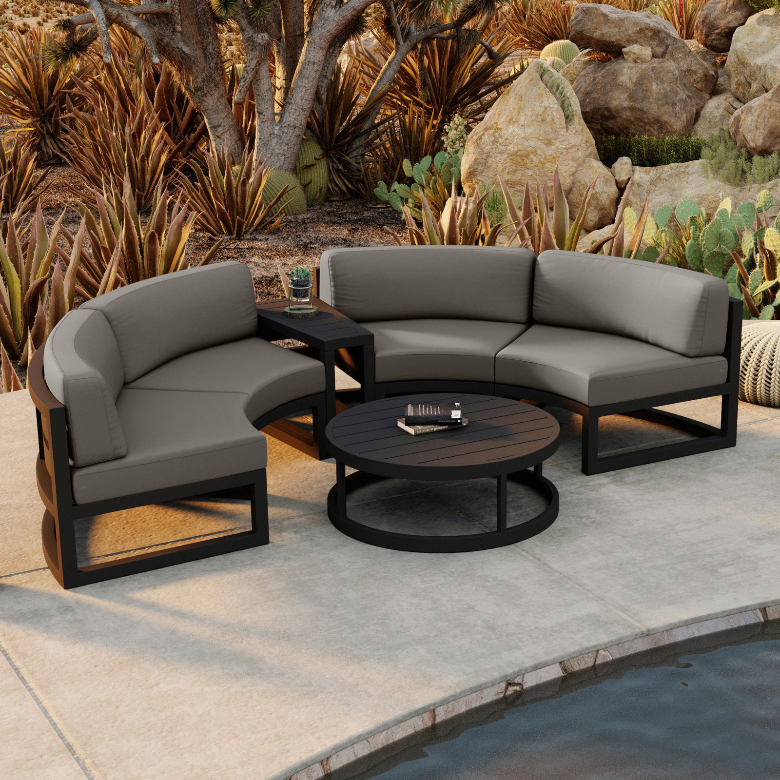 Bergeron 4 - Person Patio Conversation Set with Cushions, Canvas Charcoal Sunbrella® Canvas, Black