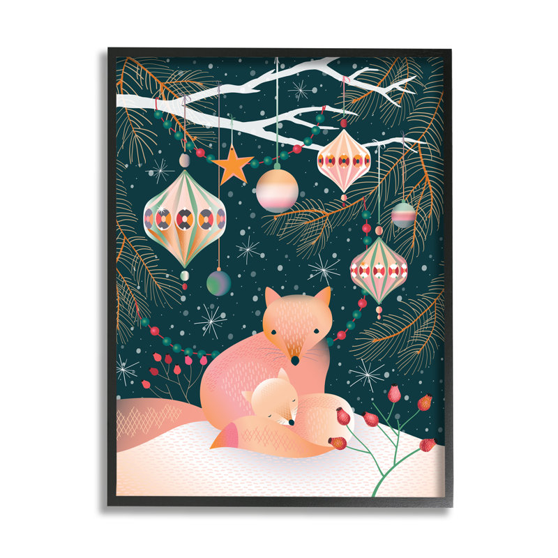 «Winter Foxes Beneath Tree» par Verbrugge, reproduction sur toile flottante, H 30 po x l 24 po x P 1,5 po