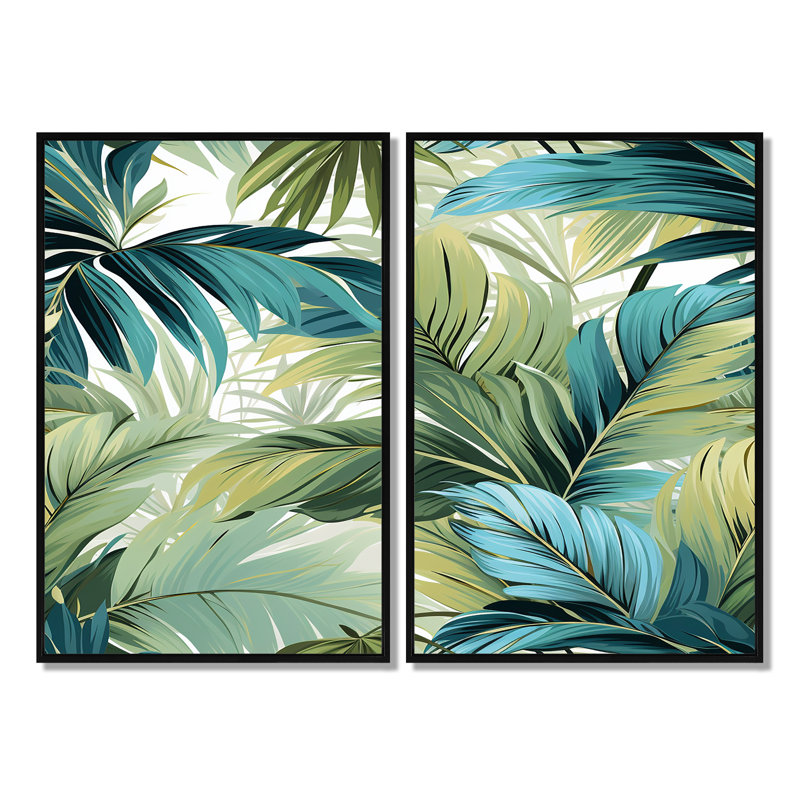 Palmier, motif tropical - art mural vert, Noir, H 36 po x l 48 po, Reproduction encadrée sans passe-partout