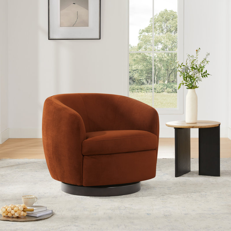 Fauteuil demi-tonneau pivotant rembourré Marcy, Bella Burnt Orange Performance Velvet/Black