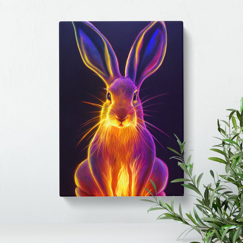 Neon Hare No.4 - Wrapped Canvas Print, Wrapped Canvas, 50cm H x 35cm W x 3cm D