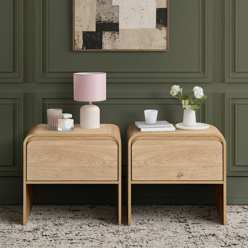 Table de chevet Donovan Wood à 1 tiroir, naturelle (lot de 2), Beige, Set of 2