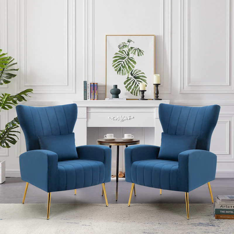 Upholstered velvet armchair, Bleu saphir