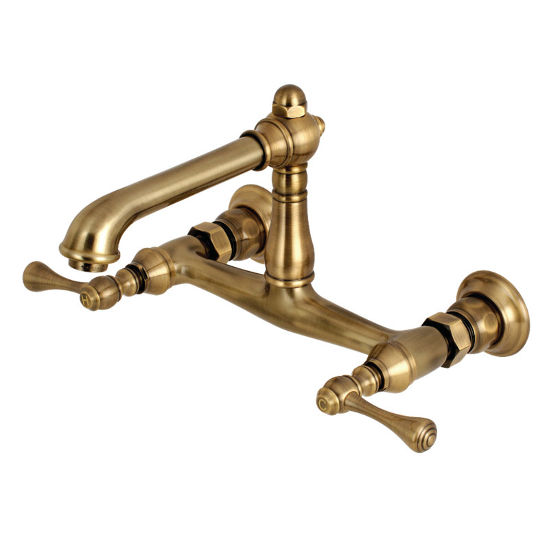 English Country Wall Mounted Bathroom Faucet, Vintage Brass