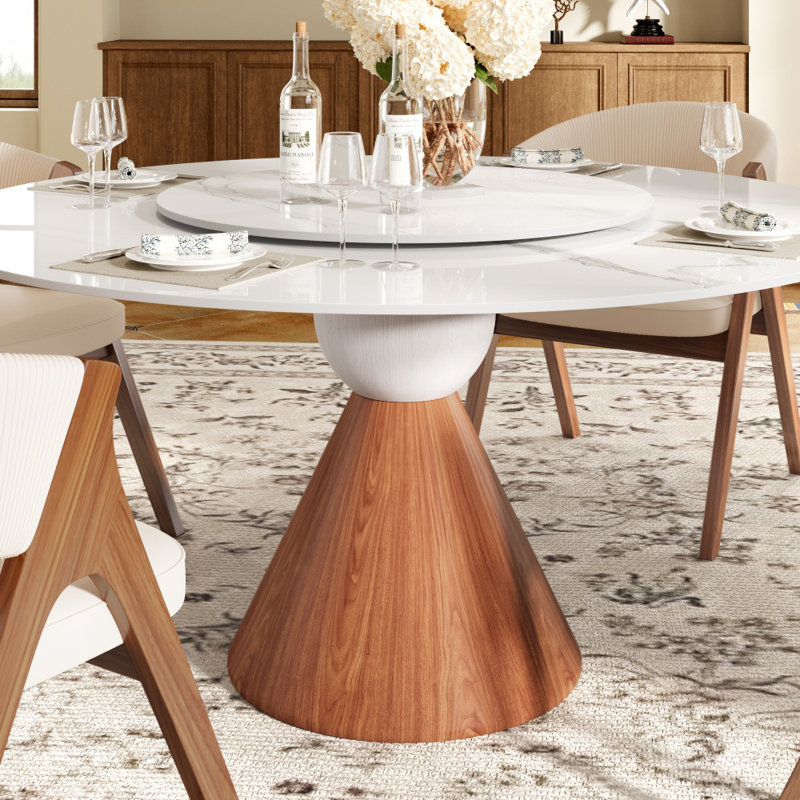 Table de salle à manger Mid-Century, Ivory Vein, 29.53"H x 59.06"L x 59.06"W