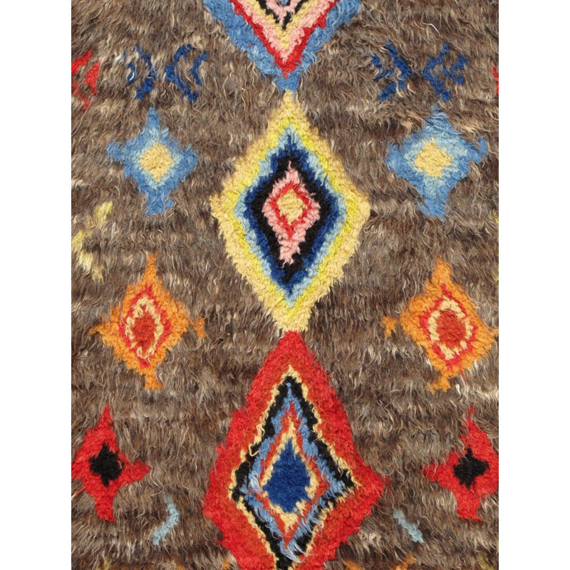 Tapis oriental brun / rouge / bleu en laine / coton 5 pi 10 po x 8 pi 10 po Oriental