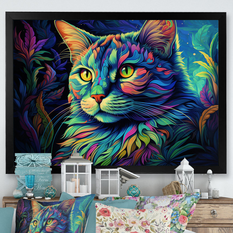 Magical Cat Grace - impression, H 30 po x l 40 po x P 1,5 po, Cadre simple noir