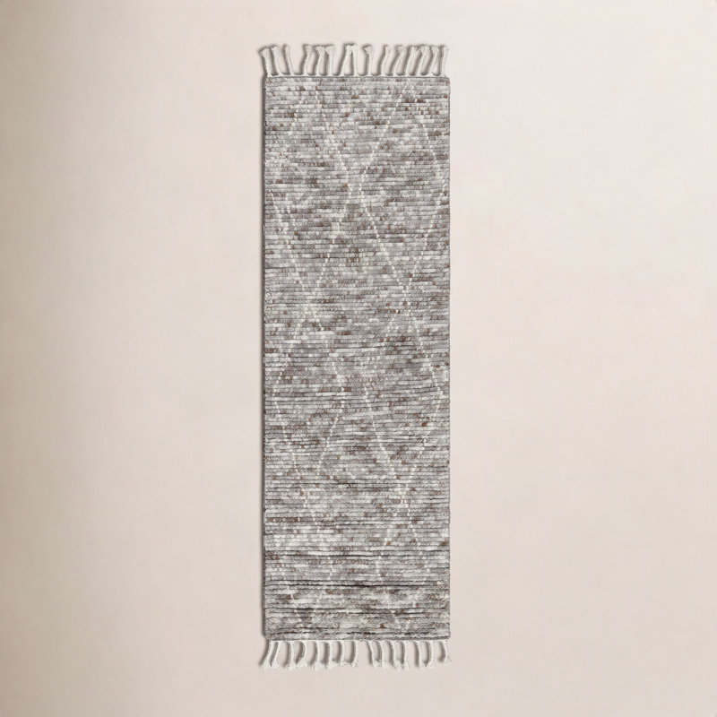 Camille Geometric Hand-Knotted Wool Area Rug in Gray/Brown, Runner 3' x 12'