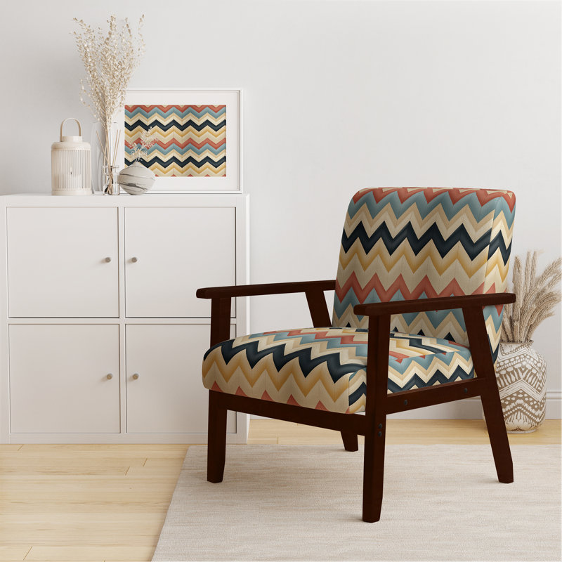Cantina 23'' Wide Armchair, Gold/Black/Beige/Red Polyester, Brown Square Arms