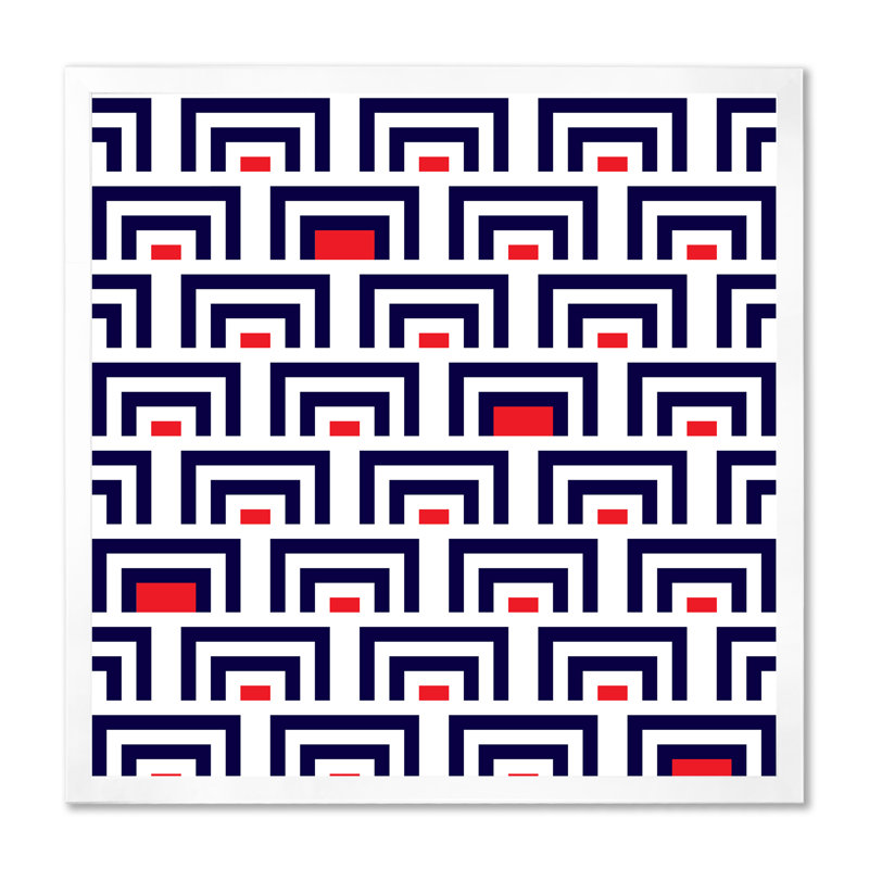 Bleu et rouge géométrique - Impression sur toile, H 16 po x l 16 po, Cadre photo blanc