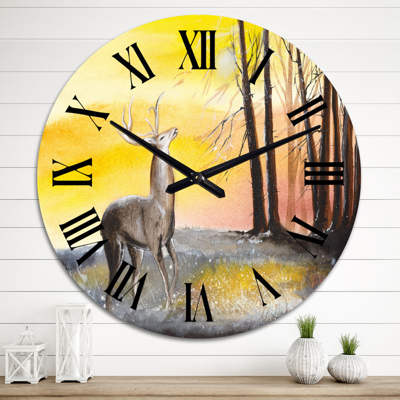 Un cerf dans la forêt d'automne avec des arbres - Horloge murale traditionnelle, Grand