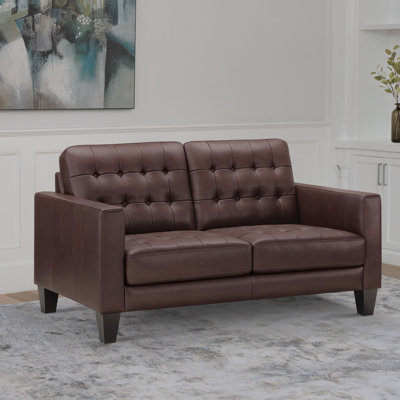Alleghanyville 64" Genuine Leather Square Arm Loveseat