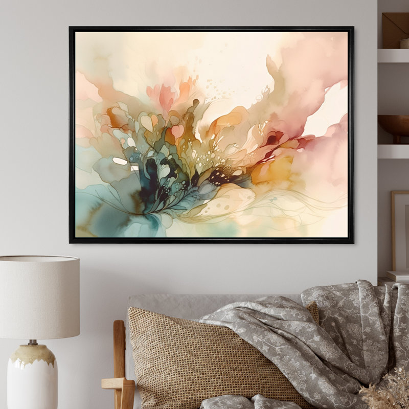 Impressions florales délicates II - Art encadré floral, H 16 po x l 32 po x P 1 po, Cadre flottant noir