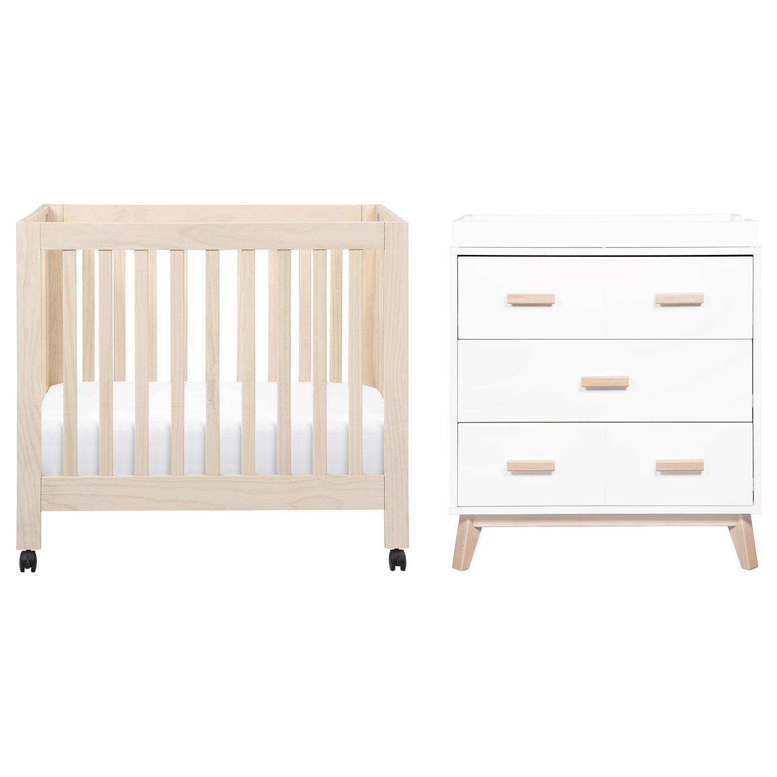 2-Piece Mini Nursery Furniture Set, White/Washed Natural