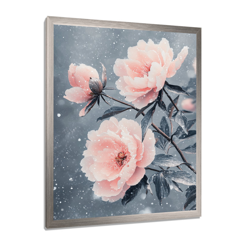 Pivoines au vent d'hiver II - décoration murale florale, H 32 po x l 16 po, Reproduction encadrée d'une seule photo