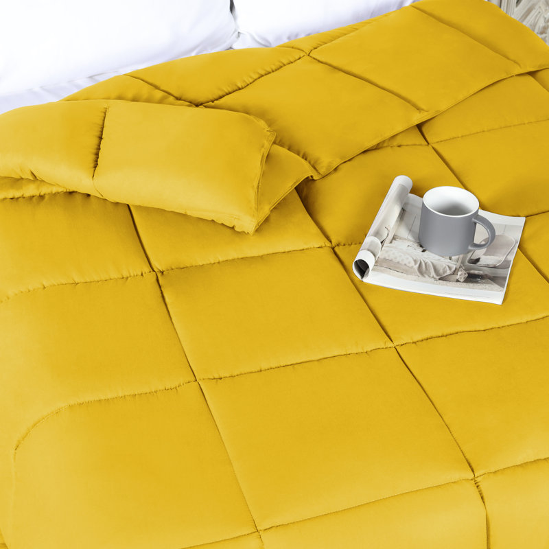 Twin Yellow Microfiber Reversible Comforter with Down-Alternative Fill