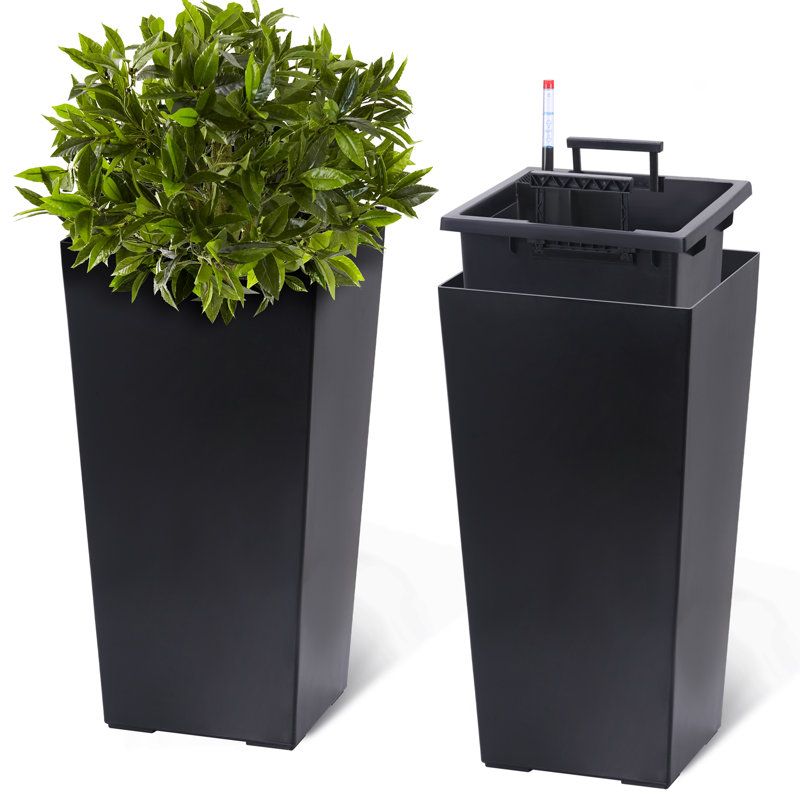 Ensemble de 2 pots à fleurs de 22,5 pouces de hauteur avec 2 pots à fleurs en résine, Noir