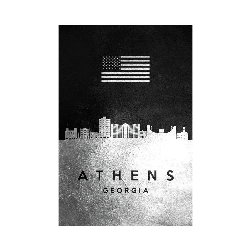 Athens Georgia Silver Skyline 1 Piece Wrapped Canvas Wall Art, 66.04 cm H x 45.72 cm W x 1.91 cm D