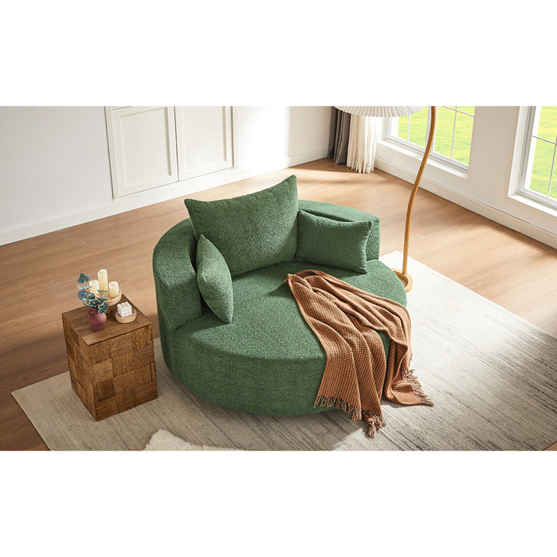 Fauteuil pivotant à 360 degrés Siège profond et spacieux. Revêtement en chenille. Coussins amovibles. Pour le salon, la chambre à coucher, la chaise d'appoint 360 de bureau. Tissu, décoration