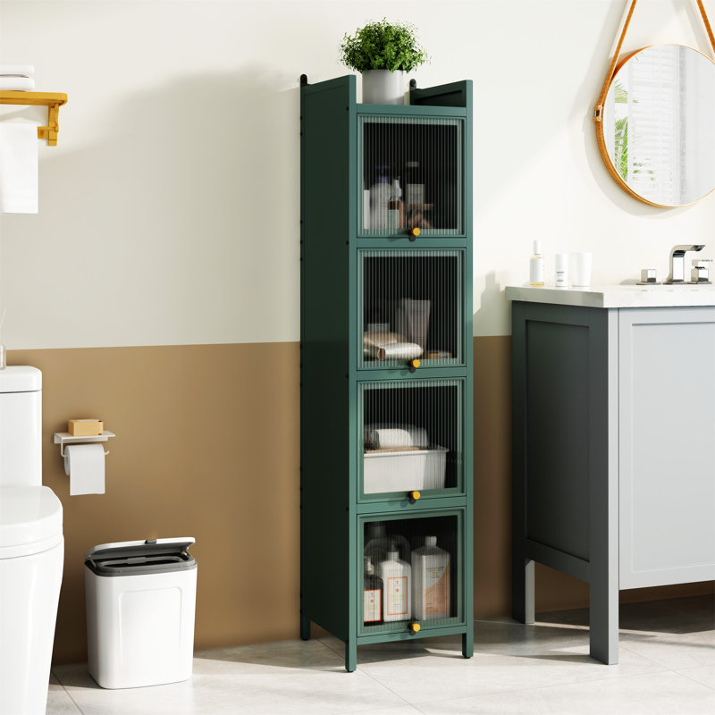 Modern Four-Tier Glass Door Cabinet With Featuring Five-Tier Storage, Dark Green