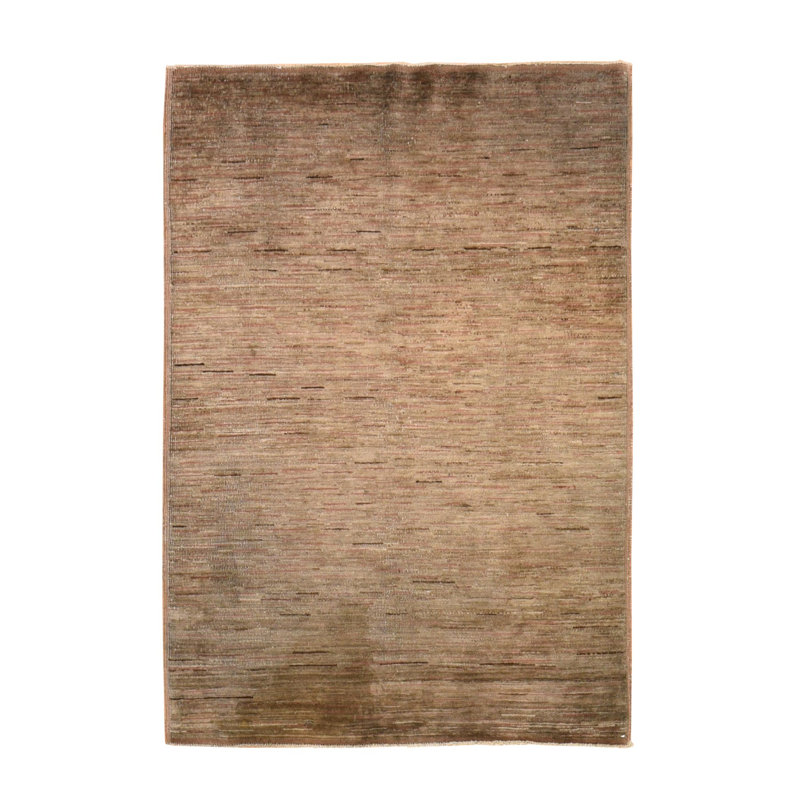 Tapis oriental brun clair Castor 3 pi 2 po x 5 pi 1 po, motif uni uni, 100% laine noué à la main