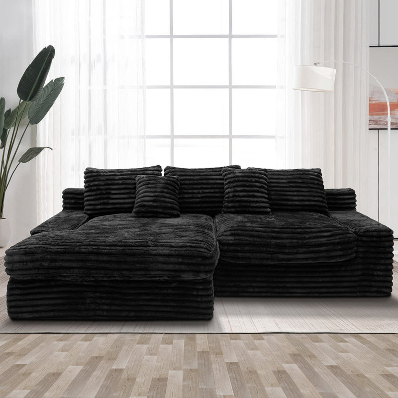 Canapé modulaire 118,1 x 66,9 po, canapé compressé rembourré pour salon, chambre à coucher, appartement, aucun assemblage requis, combinaison gratuite de 2 pièces, tissu en velours côtelé moelleux