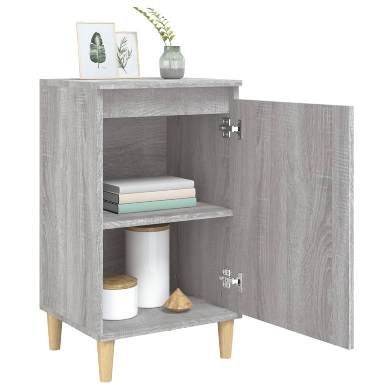 Mullinville 40cm W Solid Wood Bedside Table, Beige, Light Grey