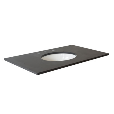 Comptoir en quartz gris 37 po avec lavabo simple ovale en céramique blanche