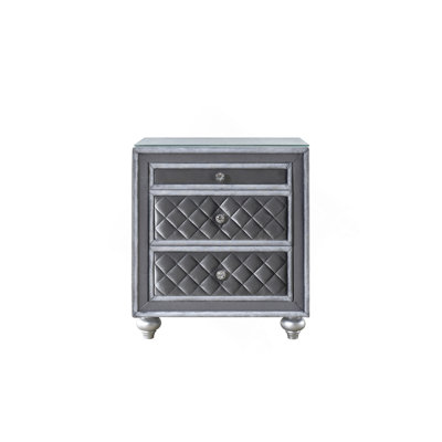 1Pc Glam 3-Drawer Nightstand Velvet Tufted Drawer Front Jewelry Tray Faux Crystal Drawer Knobs