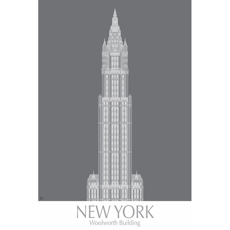 New York Woolworth Building Monochrome - Wrapped Canvas Print, 46cm H x 30cm W