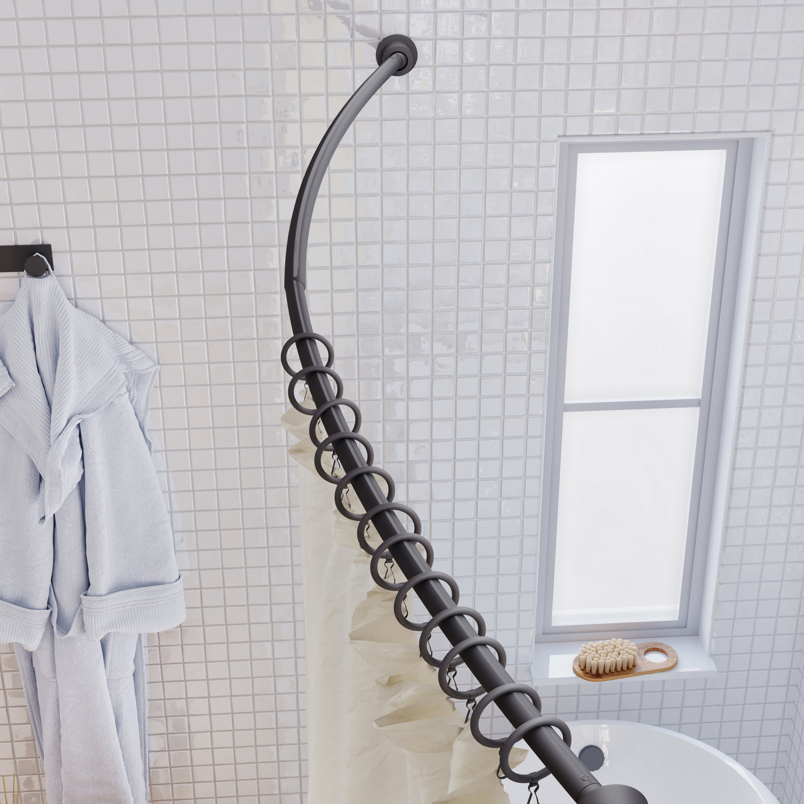 Minimalist Adjustable Curved Shower Curtain Rod, Matte Black