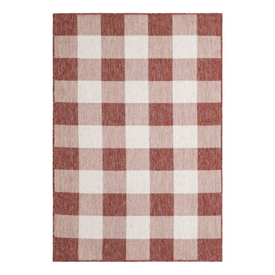 Tatasha Gingham Power Loom Polypropylene Plastic Indoor/Outdoor Area Rug in White/Red