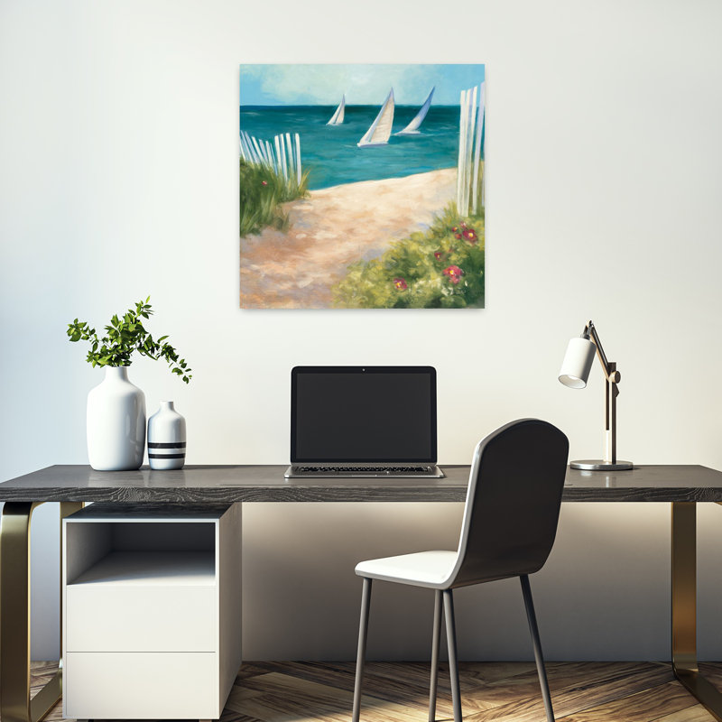 «Coastal Regatta Ii» avec art bleu sur la plage, H 18 po x l 18 po