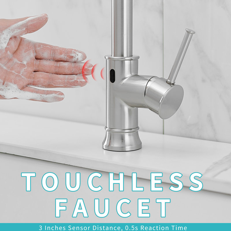 Touchless Kitchen Faucet - Hands Automatic Smart With Convenience Brushed Nickel, Ceramic Filler, Brass Made For Sink Motion Sensor Contemporary Style Nickel Finish,