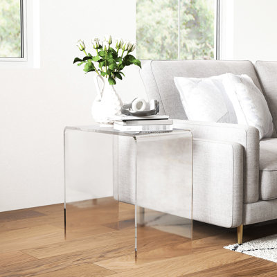 Table de bout en acrylique transparent de 21 po de long Waterfall - Bureau d'appoint contemporain fonctionnel et élégant