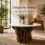 Aggelos Round Glass Top Solid Wood Base Dining Table