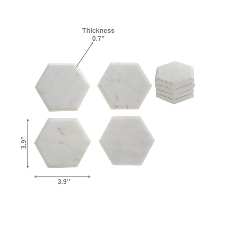 4Pc White Marble Hexagon Coaster 4X4"