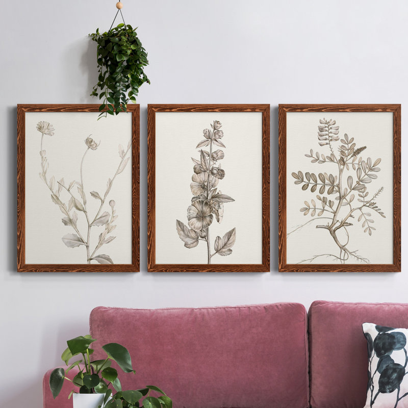 Neutral Botanical Study IV - Ensemble de 3 peintures sur toile encadrées, H 31,5 po x l 47 po x P 1,5 po, Érable