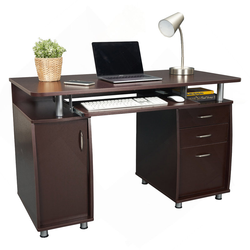 Complete Workstation Computer Desk With Storage, Chocolate, Brown