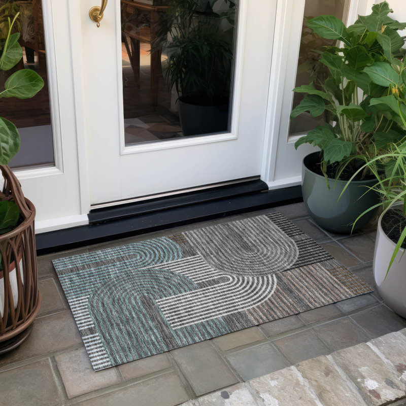 Machine Washable Indoor/Outdoor Chantille ACN2549 Mid-Century Modern Rug, Charcoal, 1'8" x 2'6"
