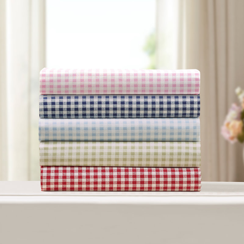 Gingham 250 Thread Count Plaid 100% Cotton Sheet Set, Red, Twin Sheet Set with 1 Standard Pillowcase