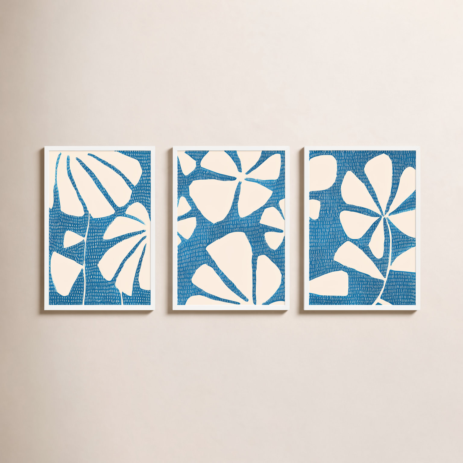 Ceramic Blue 3-6. Set of 3 by Andrea Stokes - Framed Wall Art, White Picture Framed Paper, 20" H x 14" W