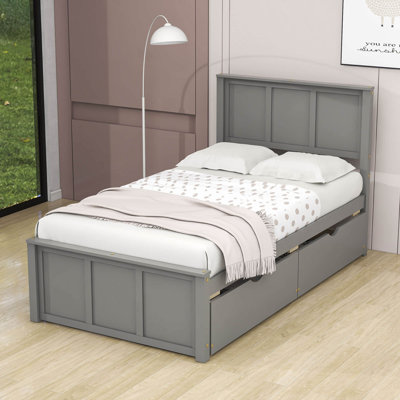 Twin Size Wooden Platform Bed With 2 Storage Drawers by Harriet Bee