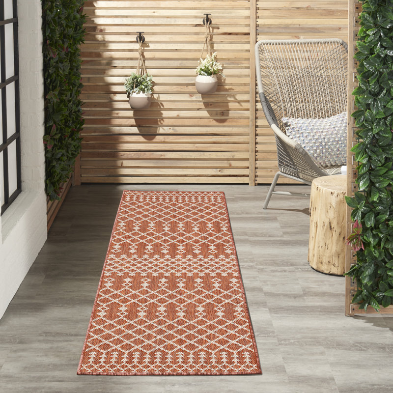 Robbs Rectangle Indoor/Outdoor Area Rug, Runner 2' x 6', Terracotta/Orange