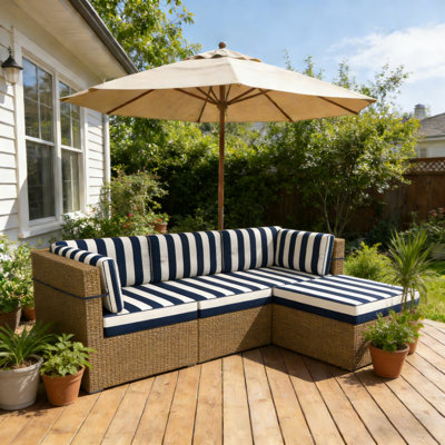Coussin de patio extérieur 9 pièces pour canapé modulaire, canapé, meubles en rotin, coussins de chaise d'extérieur à 4 sièges avec coussin de siège à 4 et 5 coussins de dossier, rayures bleues et blanches