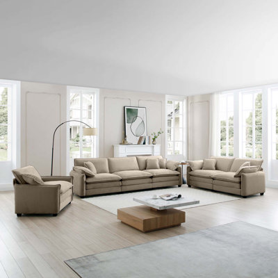 Canapé modulaire surdimensionné confortable 3 pièces, un canapé simple, un canapé 2 places et un canapé 3 places, canapé à assise profonde en velours côtelé brun clair