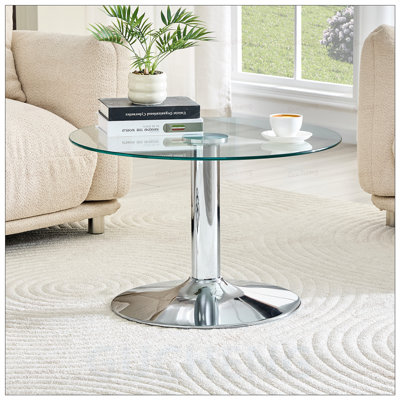 Table basse en verre trempé durable avec base en métal, design luxueux et léger pour espaces modernes et compacts
