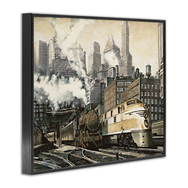 «Urban Steam Train», estampe numérique par Matthew Daniels, H 11 po x l 14 po, Giclée encadrée noir minuit