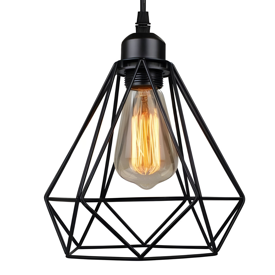 Adreanne 1 - Brass Statement Pendant Light – Industrial Metal Geometric Cage Ceiling Lamp